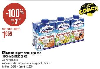 Casino Supermarchés Bridelice crème légère semi épaisse 18% mg offre
