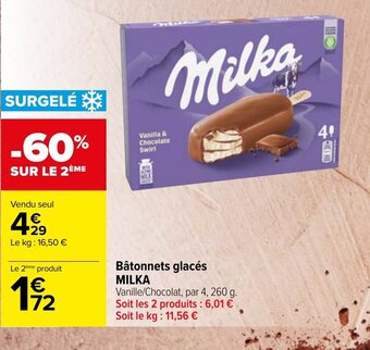 Carrefour Market Bâtonnets glacés MILKA offre