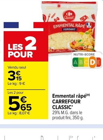 Carrefour Market Emmental râpé  CARREFOUR CLASSIC' offre