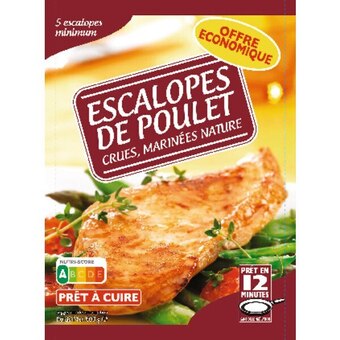 Auchan Escalopes de poulet crues marinées nature surgelées offre