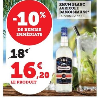 Hyper U RHUM BLANC AGRICOLE DAMOISEAU 50 offre