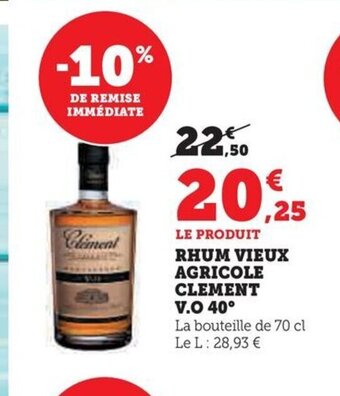 Hyper U LE PRODUIT RHUM VIEUX AGRICOLE CLEMENT offre