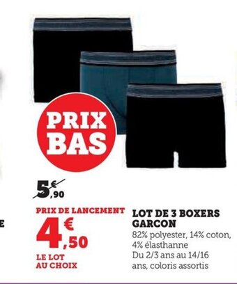 Hyper U LOT DE 3 BOXERS GARCON offre