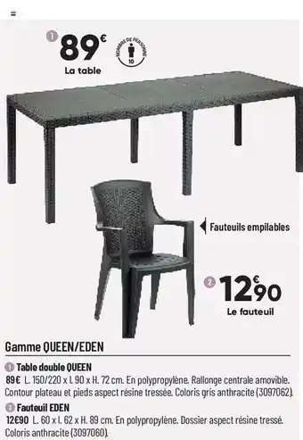 Bricorama Table Double Queen, Fauteuil Eden offre