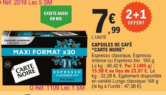 E.Leclerc CAPSULES DE CAFÉ CARTE NOIRE offre