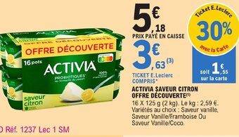 E.Leclerc ACTIVIA SAVEUR CITRON OFFRE DÉCOUVERTE offre