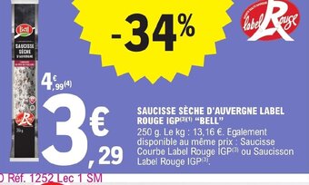 E.Leclerc SAUCISSE SÈCHE D'AUVERGNE LABEL ROUGE IGP BELL offre