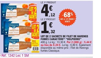 E.Leclerc LOT DE 2 SACHETS DE FILET DE HARENGS FUMÉS CARACTÈRE DELPIERRE offre