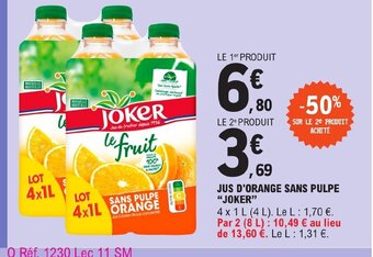 E.Leclerc JUS D'ORANGE SANS PULPE JOKER offre