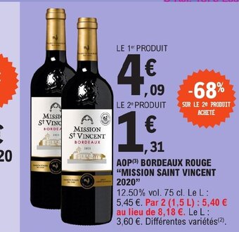 E.Leclerc AOP BORDEAUX ROUGE MISSION SAINT VINCENT offre