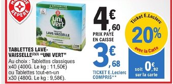E.Leclerc TABLETTES LAVE-VAISSELLEUNI VERT offre