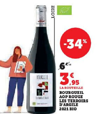 Hyper U BOURGUEIL AOP ROUGE LES TERROIRS D'ARGILE offre