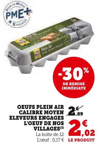 Super U L'oeuf de nos villages oeufs plein air calibre moyen eleveurs engages offre