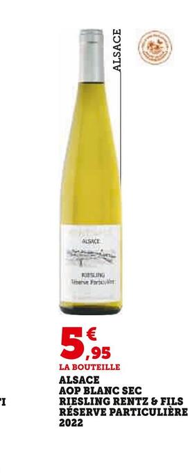 U Express Rentz & fils alsace aop blanc sec riesling réserve particulière 2022 offre