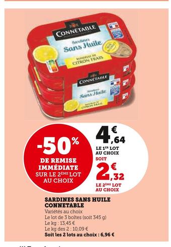 Super U Connetable sardines sans huile offre