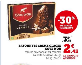 Super U Cote d'or batonnets creme glacee offre