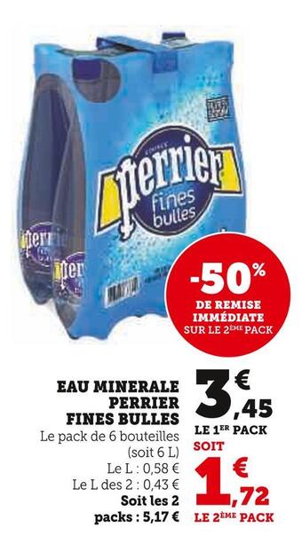 Super U Perrier eau minerale fines bulles offre