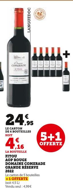 Super U Domaine comerade fitou aop rouge grande réserve 2022 offre