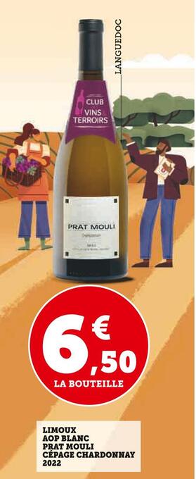 Super U Prat mouli limoux aop blanc cépage chardonnay 2022 offre