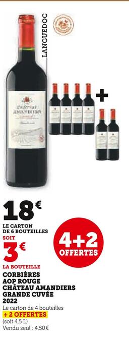 Super U Château amandiers corbières aop rouge grande cuvée 2022 offre