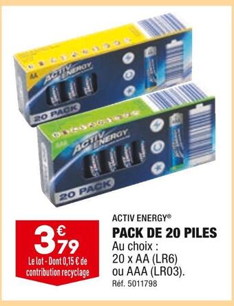 ALDI Activ energy pack de 20 piles offre