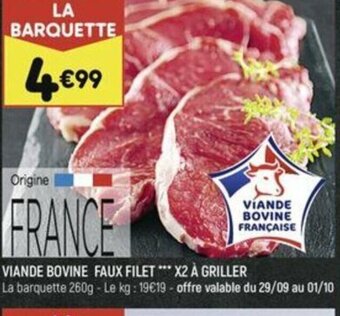 Leader Price VIANDE BOVINE FAUX FILET X2 À GRILLER offre