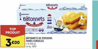 Leader Price BÂTONNETS DE POISSONS PANÉS SURGELÉS offre