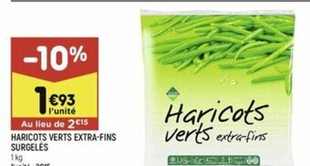 Leader Price HARICOTS VERTS EXTRA-FINS SURGELÉS offre
