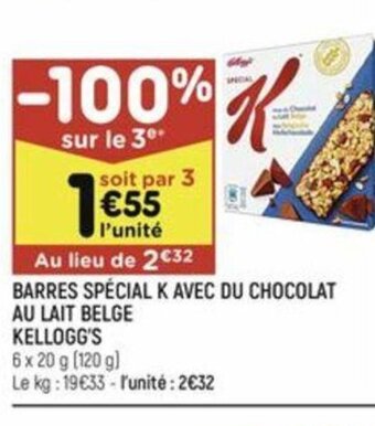 Leader Price BARRES SPÉCIAL K AVEC DU CHOCOLAT AU LAIT BELGE offre