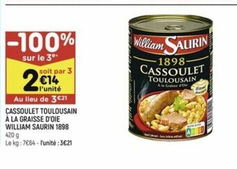 Leader Price CASSOULET TOULOUSAIN À LA GRAISSE D'OIE WILLIAM SAURIN offre