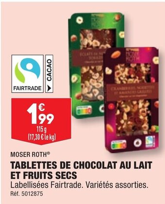 ALDI TABLETTES DE CHOCOLAT AU LAIT ET FRUITS SECS offre