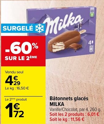Carrefour Market Bâtonnets glacés MILKA offre