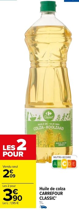 Carrefour Market Huile de colza CARREFOUR CLASSIC' 1 L. offre