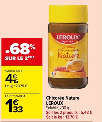 Carrefour Market Chicorée Nature LEROUX Soluble, 200 g. offre