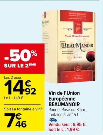 Carrefour Market Vin de l'Union Européenne BEAUMANOIR offre