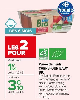 Carrefour Market Purée de fruits CARREFOUR BABY BIO offre
