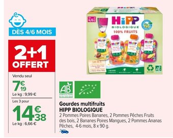 Carrefour Market Gourdes multifruits HIPP BIOLOGIQUE offre