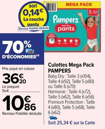 Carrefour Market Culottes Mega Pack PAMPERS offre