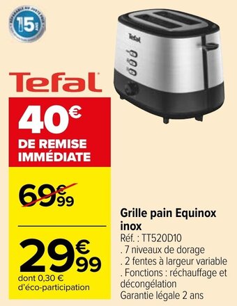 Carrefour Market Grille pain Equinox inox offre
