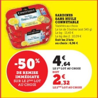 Hyper U SARDINES SANS HUILE CONNETABLE offre