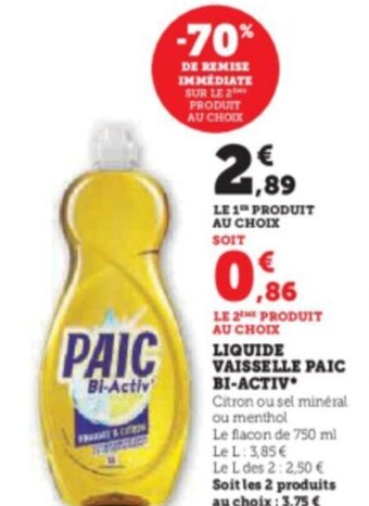 Hyper U LIQUIDE VAISSELLE PAIC BI-ACTIV offre