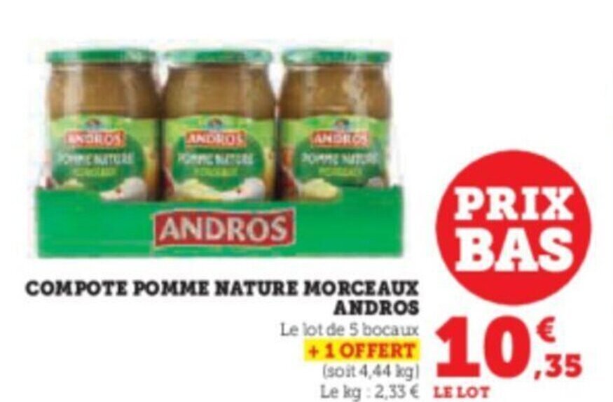 Promo COMPOTE POMME NATURE MORCEAUX ANDROS chez Hyper U