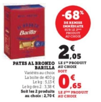Hyper U PATES AL BRONZO LE 1 PRODUIT BARILLA offre