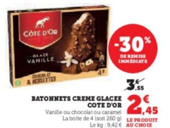 Hyper U BATONNETS CREME GLACEE COTE D'OR offre
