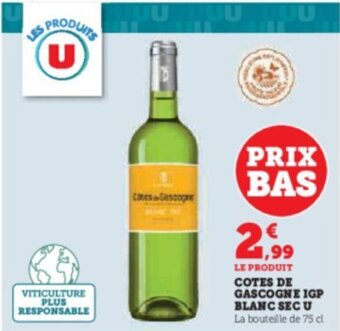 Hyper U COTES DE GASCOGNE IGP BLANC SECU offre