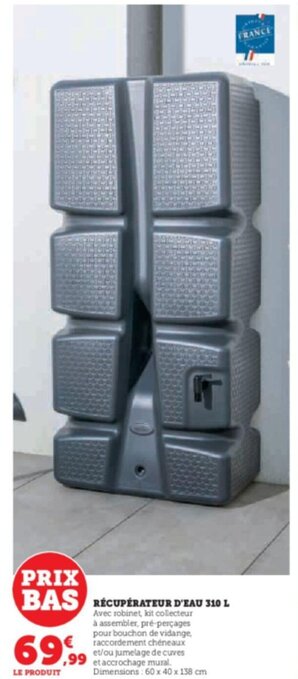 Hyper U BAS RÉCUPÉRATEUR D'EAU 310 L offre