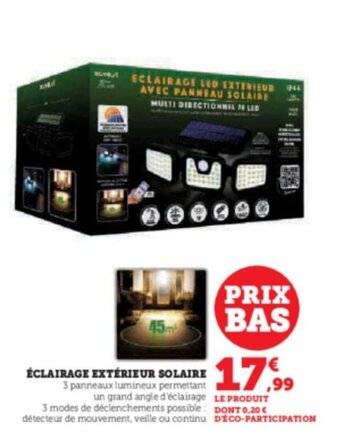 Hyper U ECLAIRAGE LED EXTERIEUR AVEC PANNEAU SOLAIRE offre