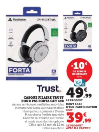 Hyper U CASQUE FILAIRE TRUST POUR PS5 FORTA GXT 498 offre