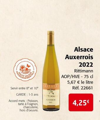 Colruyt Rittimann alsace auxerrois 2022 offre