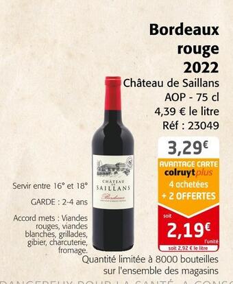 Colruyt Château de saillans bordeaux rouge 2022 offre